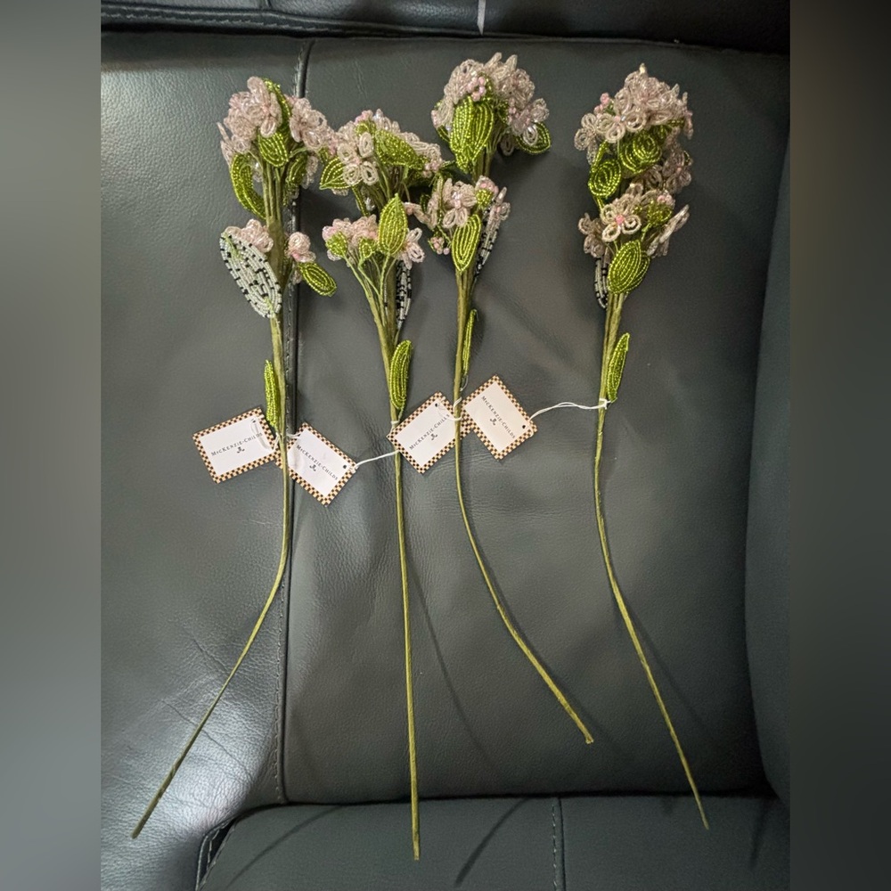 Mackenzie Child Glass Beaded Flower Stems Pink Hydrangeas 4 Stems Mother's Day